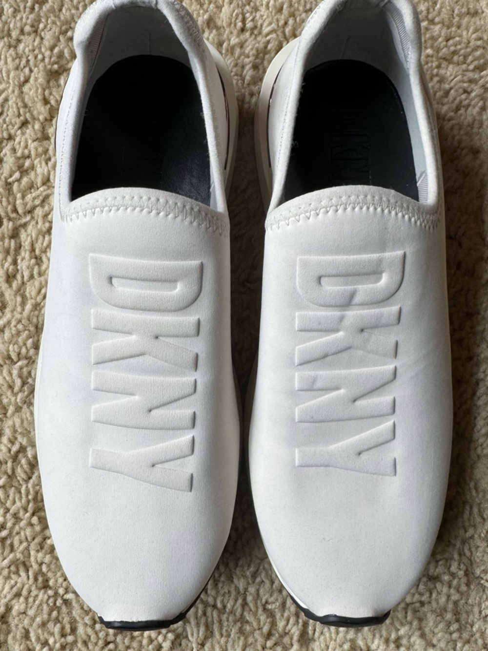 DKNY White Embossed Logo Slip-On Loafers